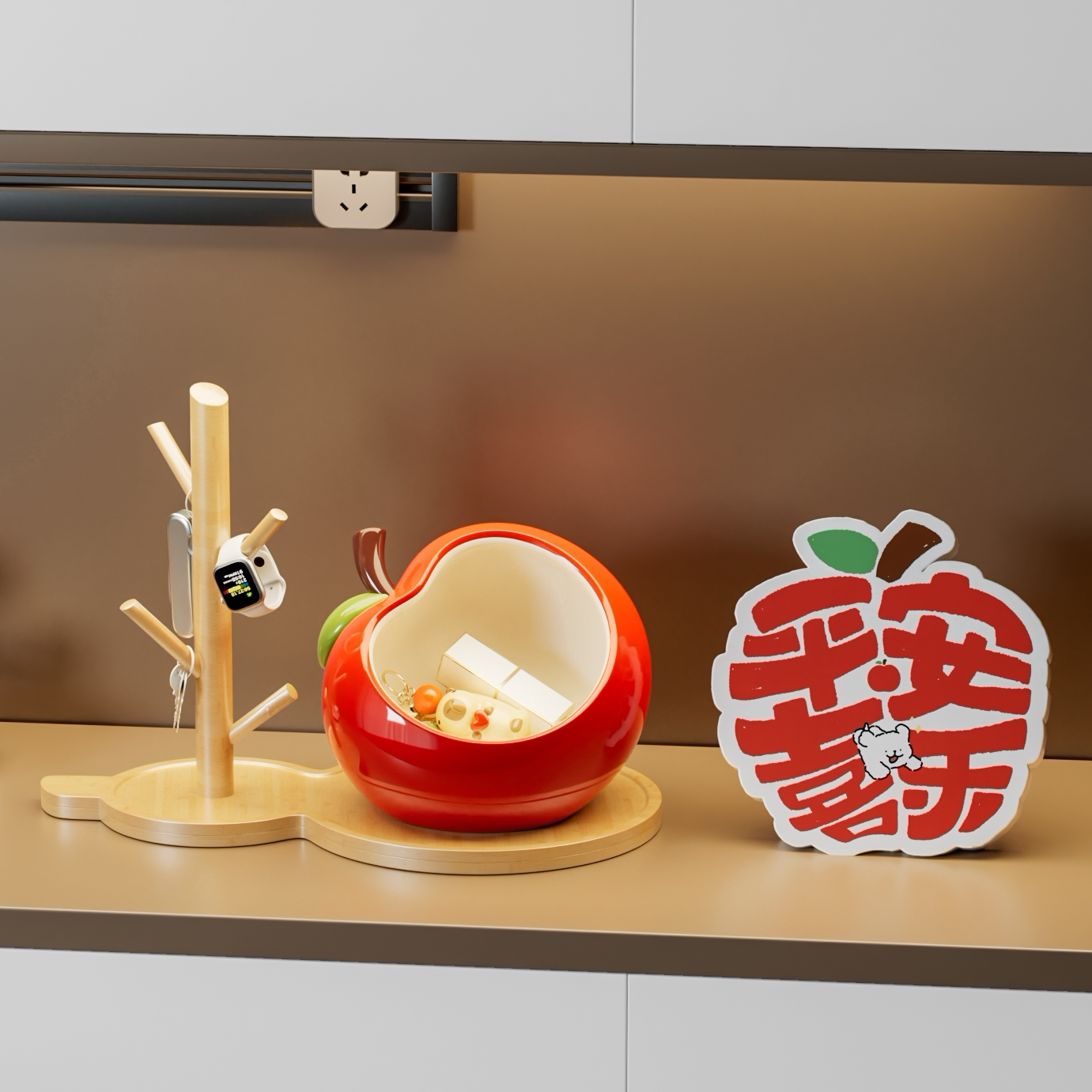 新年苹果钥匙收纳玄关摆件现代轻奢马年客厅装饰乔迁礼物置物架