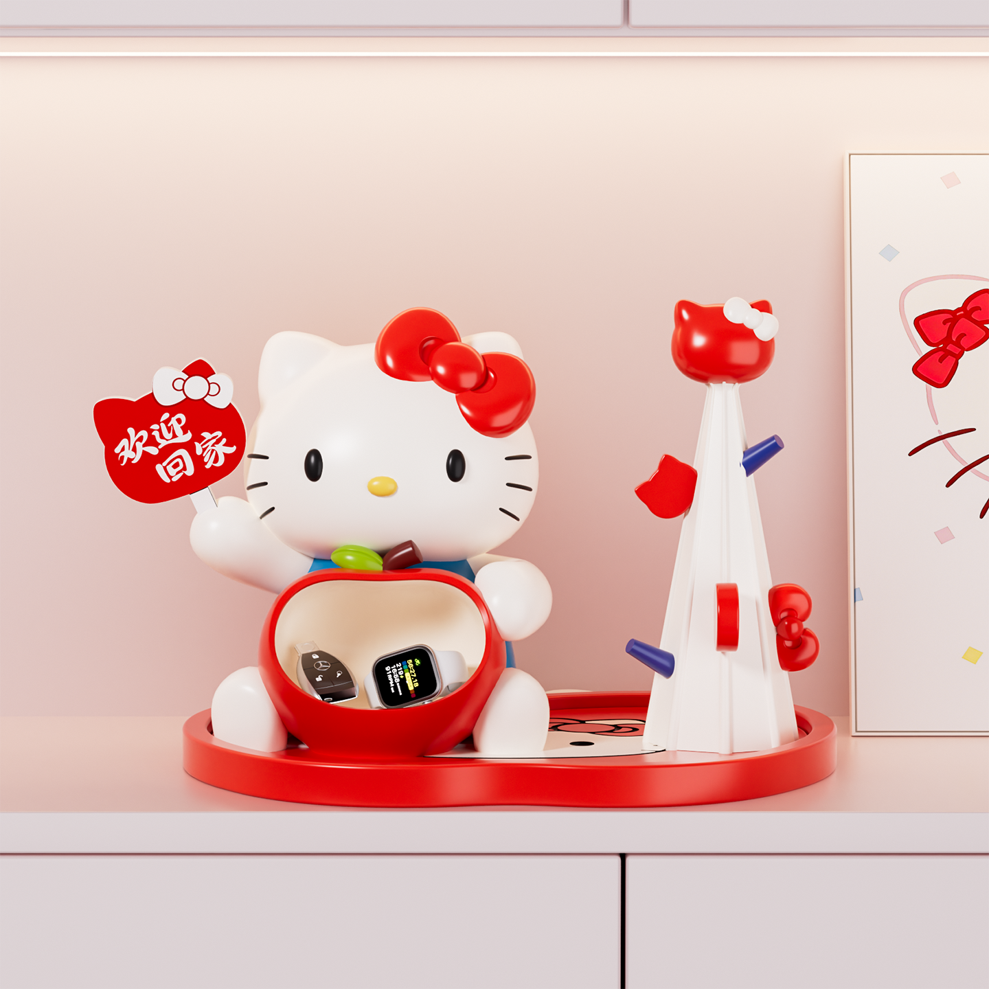 hellokitty招财猫钥匙收纳桌面摆件家居装饰乔迁礼物玄关置物架