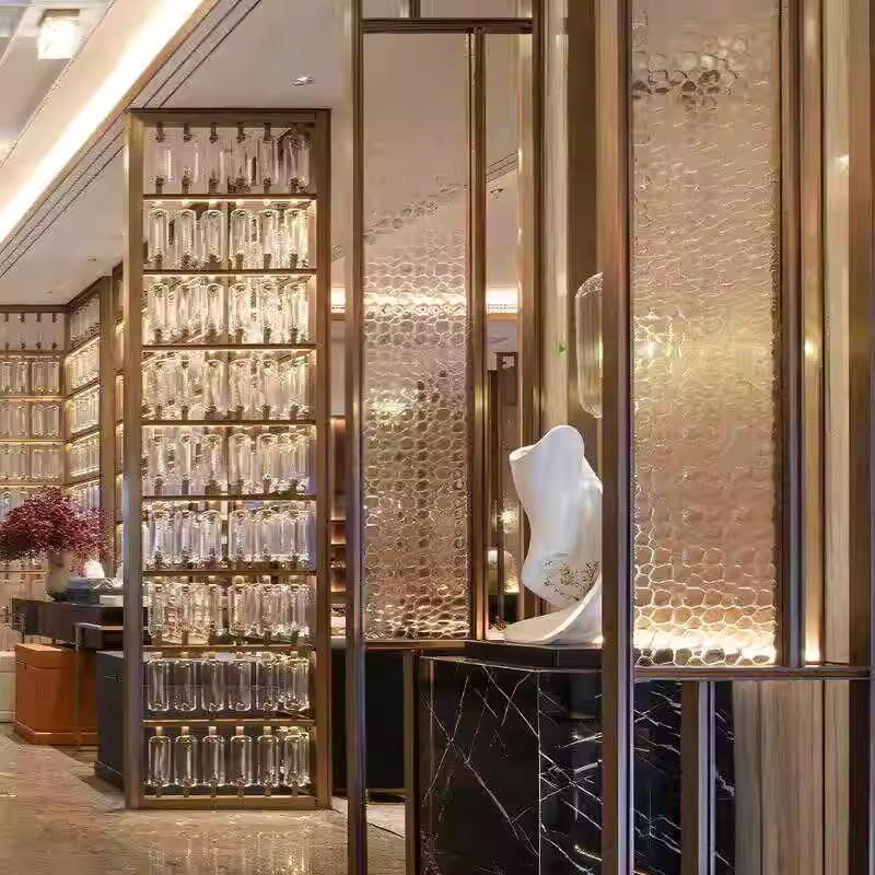 不锈钢亚克力屏风水晶玻璃钢化入户玄关隔断酒店大堂装饰金属定制