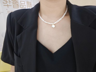 （送耳钉）北海天然珍珠项链5-6mm日常简单大气极光超亮基本无暇