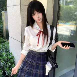 舞鸥竹纤维长袖开襟JK衬衫原创西装领学院风白色薄款秋季内搭衬衣