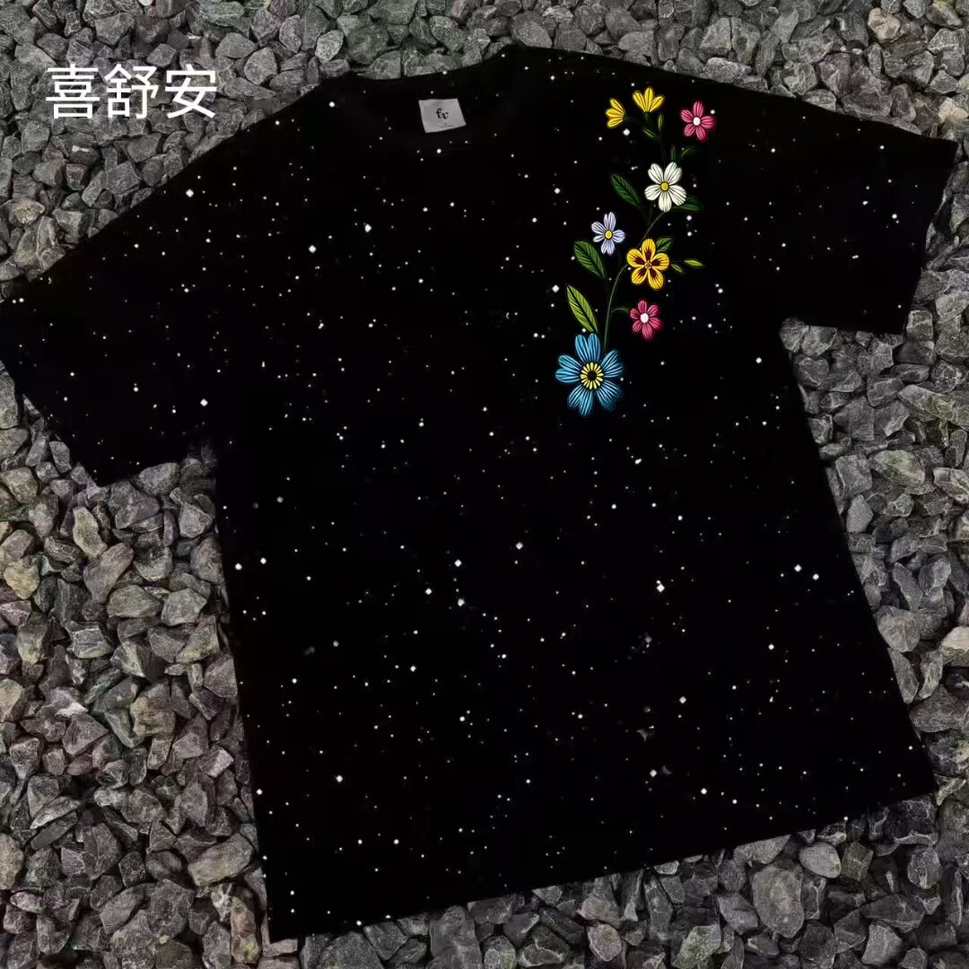 美式轻奢满天星重磅短袖T恤男仿刺绣印花ins夏季潮牌国潮高街半袖图片