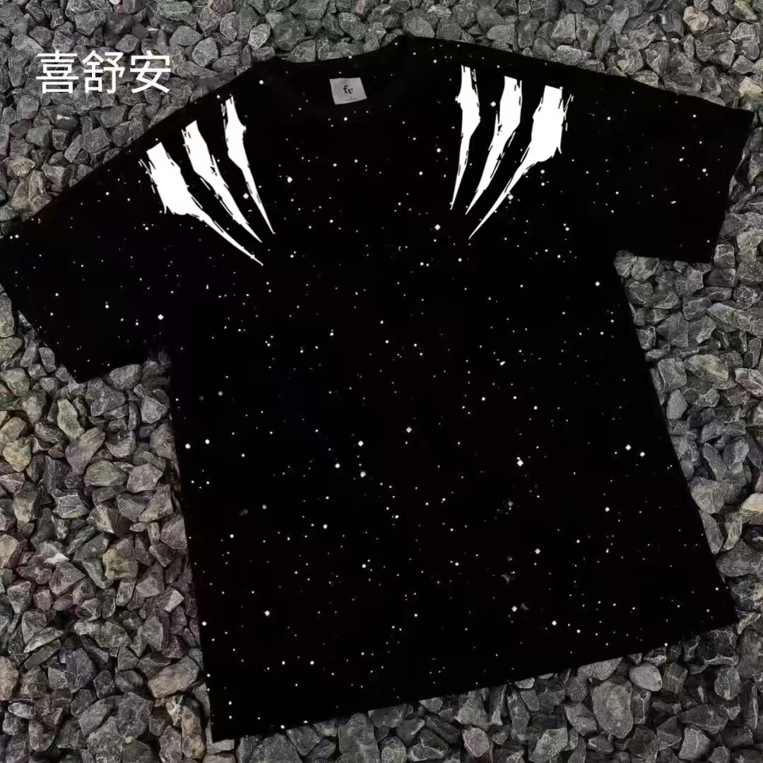 美式轻奢满天星重磅短袖T恤男仿刺绣高街半袖夏季潮牌国潮印花ins图片