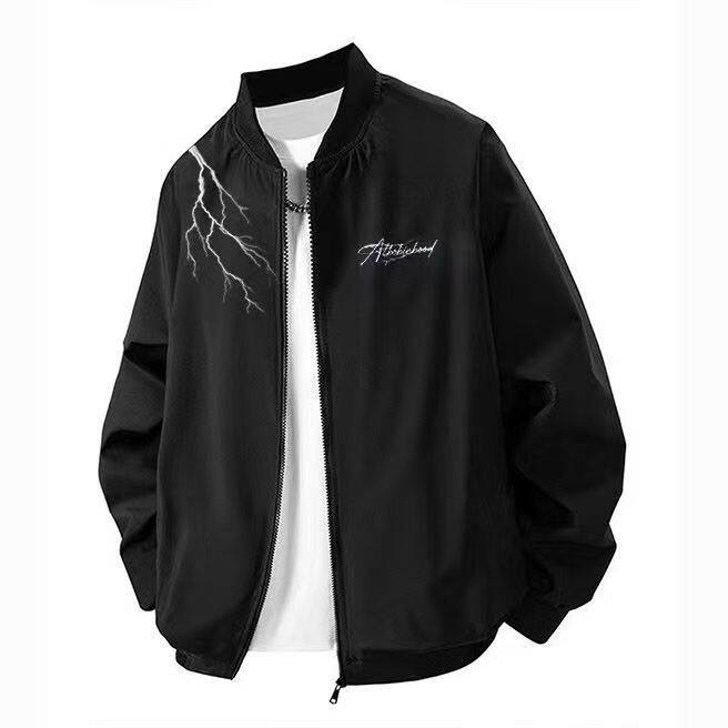 美式飞行员夹克棒球服男秋冬加绒新款高街情侣ins印花款外套潮流