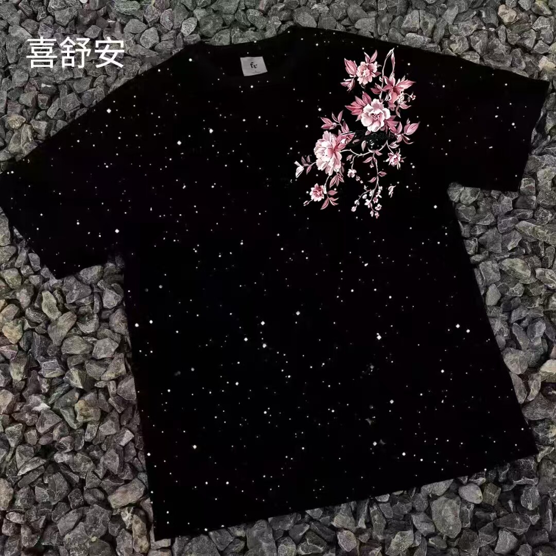 美式轻奢满天星重磅短袖潮牌国潮T恤男仿刺绣印花ins高街半袖夏季图片