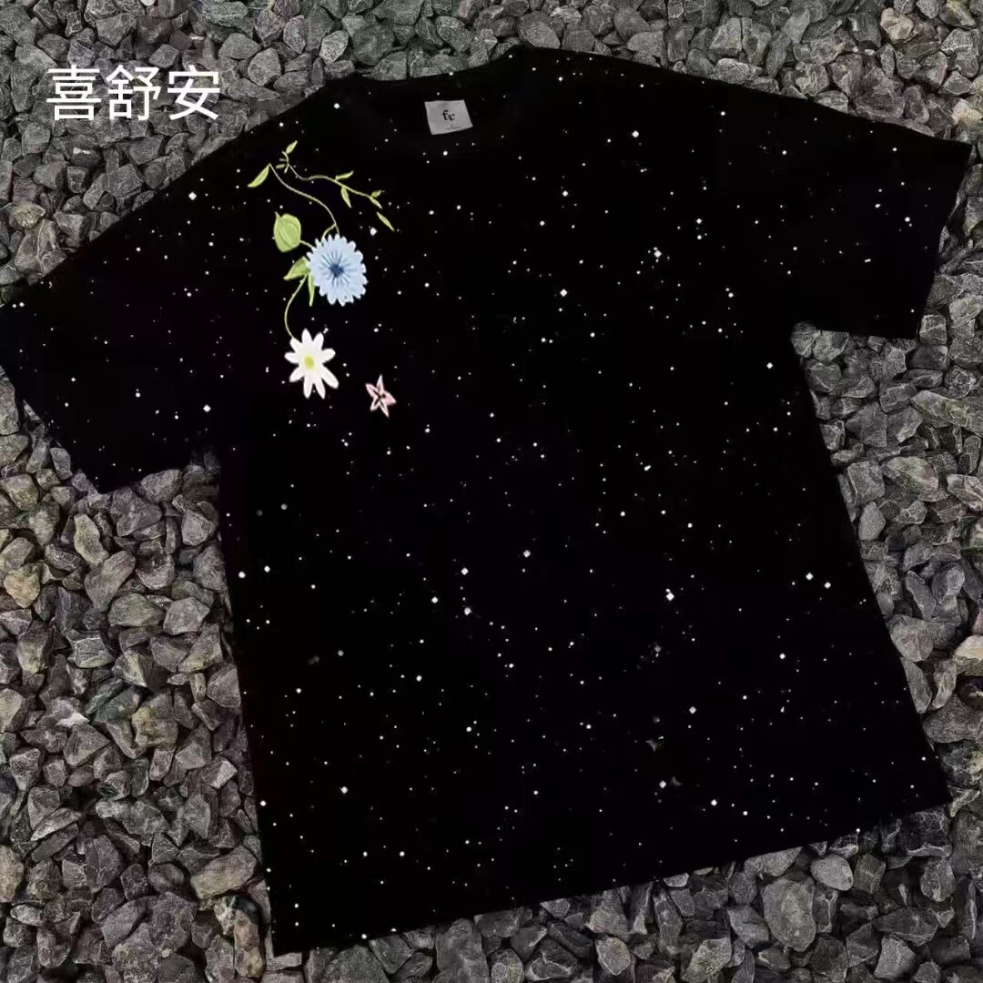 美式轻奢满天星重磅短袖T恤男仿刺绣印花ins夏季高街半袖潮牌国潮图片
