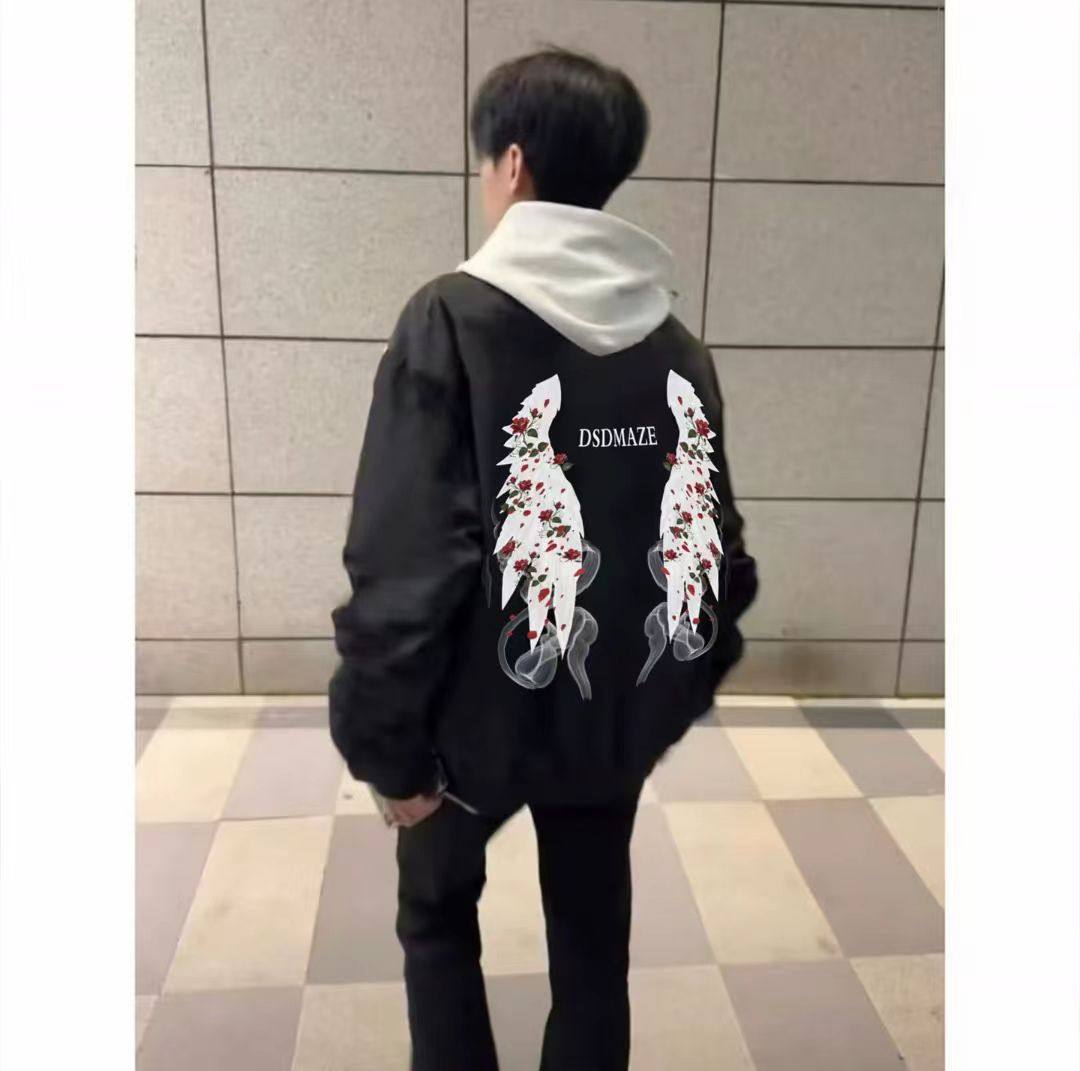 美式飞行员夹克棒球服男秋冬加绒新款高街潮牌情侣国潮印花款外套