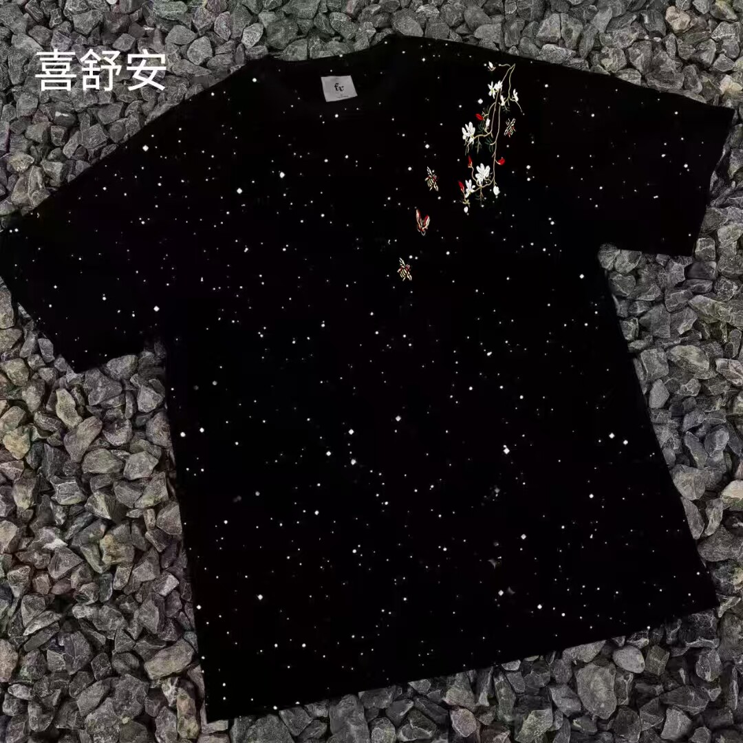 美式轻奢满天星重磅短袖T恤男夏季潮牌国潮高街半袖仿刺绣印花ins图片