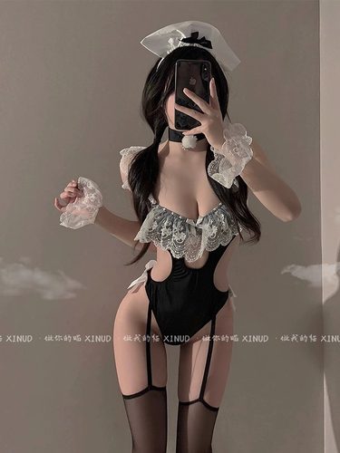 纯欲吊带蕾丝花连体衣女仆装制服