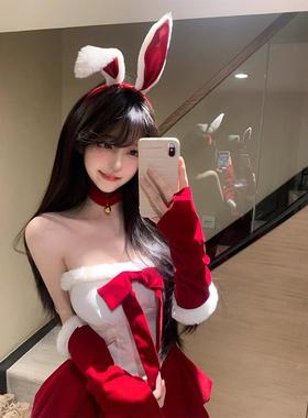 被闺蜜夸爆*圣诞节穿搭带胸垫cos性感红色连衣裙外穿战袍抹胸圣诞