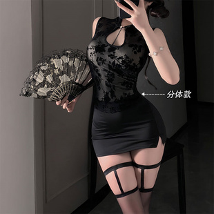 刺绣改良旗袍气质新中式黑色无袖上衣女夏季性感显身材开叉连衣裙