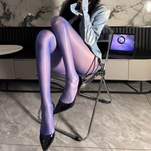 日本性感极光连裤袜紫色油亮丝袜一线裆防勾丝黑丝马油袜超薄款女