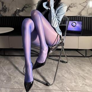 日本性感极光连裤袜紫色油亮丝袜一线裆防勾丝黑丝马油袜超薄款女