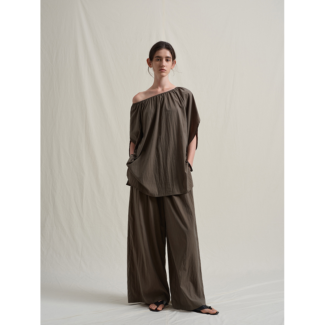 Textile Song甜颂 摩卡天丝两穿缩褶衬衫女高级感松弛复古衬衣