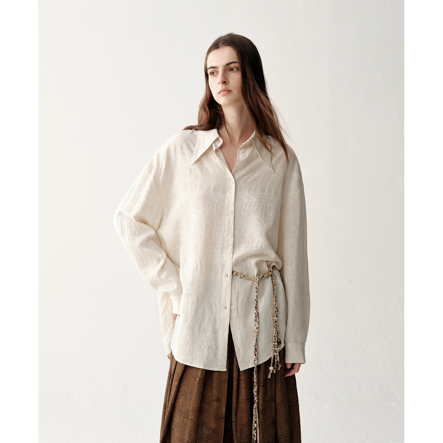 高级感提花时尚亚麻衬衫