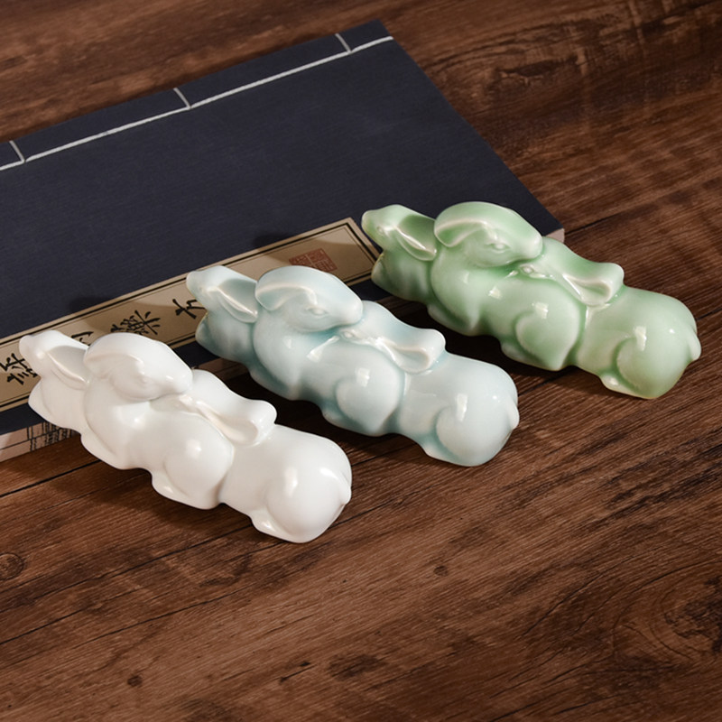 成竹堂笔搁陶瓷福兔可爱古风搁笔架文房四宝笔墨纸砚学生儿童书法