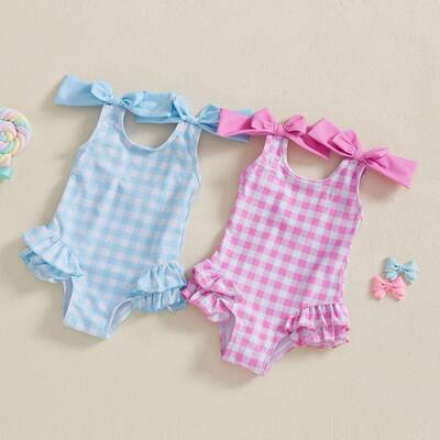 Baby Toddler Girl Swimsuit Checkered Plaid Bikini Newborn