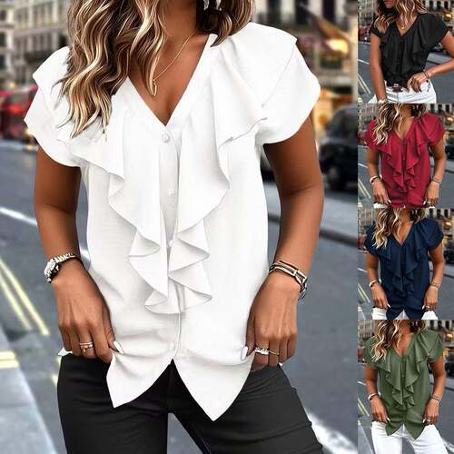 Women'S French-Style Pleated Blouse Long Sleeve With Classic