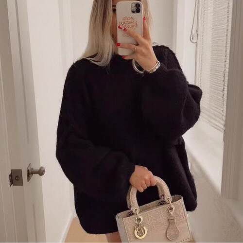 Womens 2025 Trend Oversized Sweater - Mock Neck Batwing