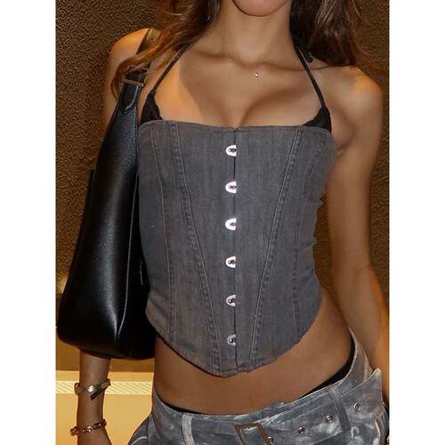 Women'S Lace Trim Halter Top Hook Front Design Perfect For