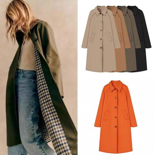 Womens Long Trench Coat Single Breasted Oversized Windproof