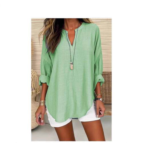 Women'S Loose-Fitting Long Sleeve Shirt Blouse Casual Plain