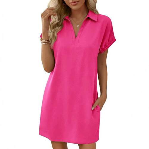 Womens Summer Shirt Dress Casual Short Sleeve Collared V
