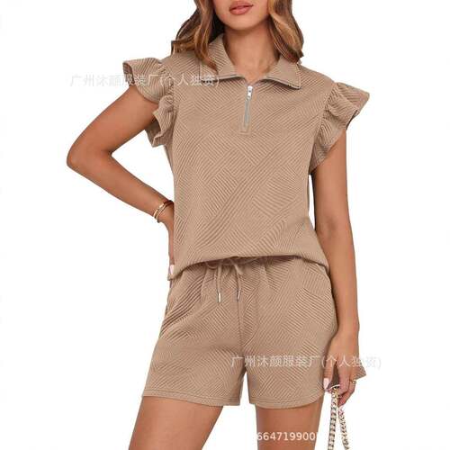 Women'S Summer 2-Piece Outfits Sweatsuit Zipper V-Neck