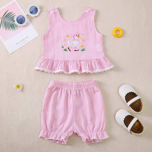 Toddler Girl Summer Clothes Cute Goose Embroidery Sleeveless