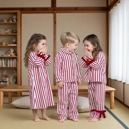 Baby Girl Boy Silk Satin Two Piece Pajamas Set Striped Long