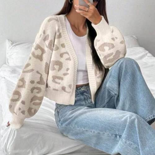 Women'S Leopard Print Crew Neck Round Neck Sweater Casual