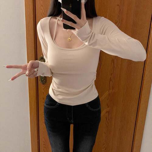 Women'S Fall Winter Slim-Fit Long Sleeve Knit T-Shirt Casual