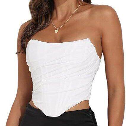 Women'S Strapless Ruched Mesh Bodycon Top Short Party Dress