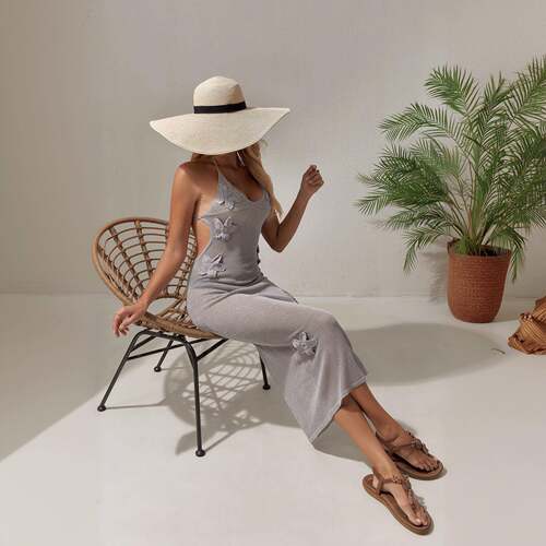Sexy Style Knitted Backless Beach Vacation Bikini Cover-Up