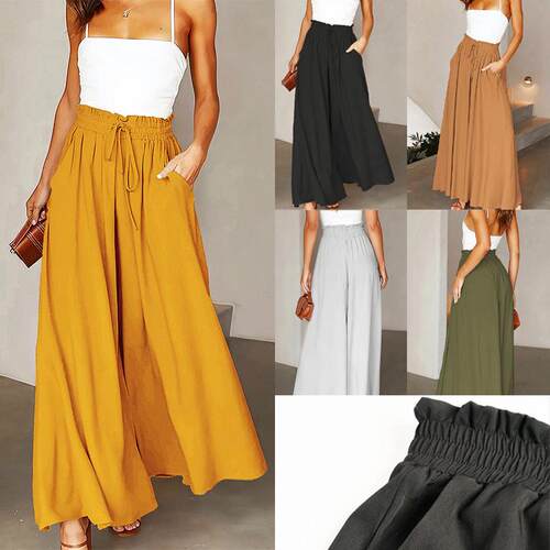 Women'S Palazzo Pants Summer Wide Leg High Elastic Waisted