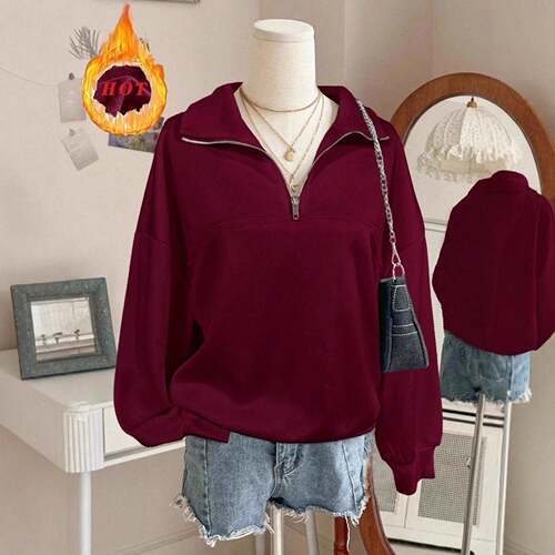 Women'S Fashion Comfortable Knit Fitted Versatile Half-Zip