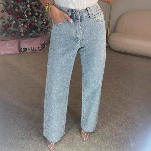 Sparkle Denim Jeans With Rhinestone Embellishments For
