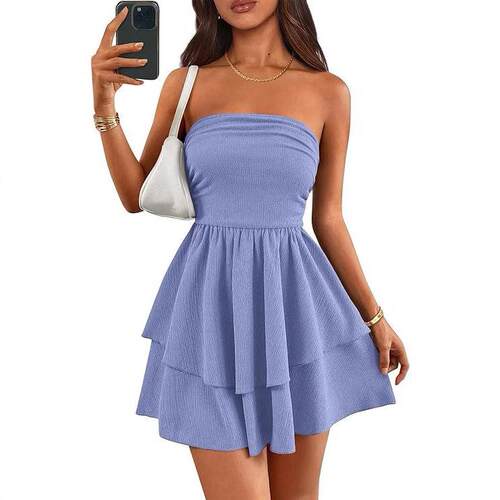 Women'S Summer Strapless Tube Mini Dress Off Shoulder
