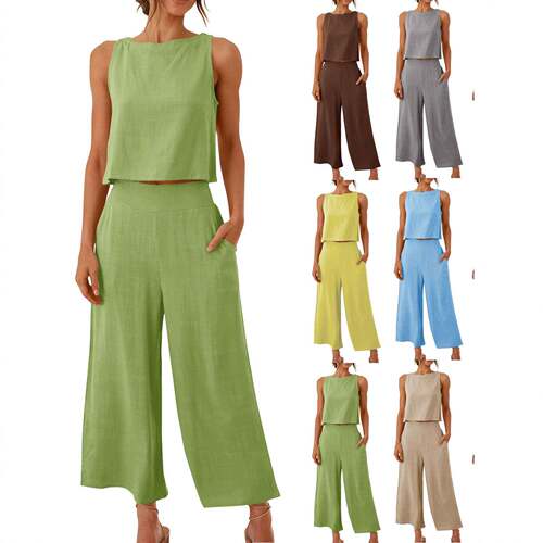 Women Lounge Sets 2 Piece Outfits Capri Wide Leg Pants