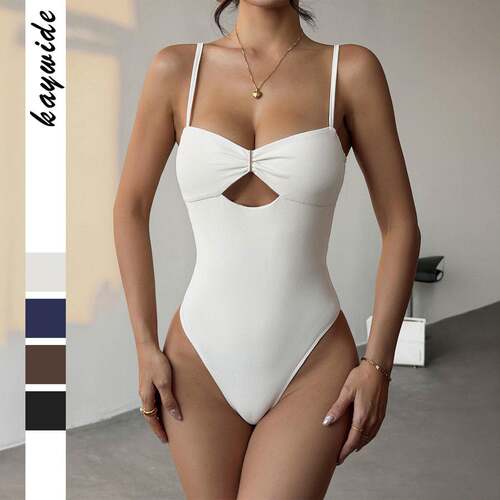 Pure Color Hollow Out Thin Strap Jumpsuit High Split
