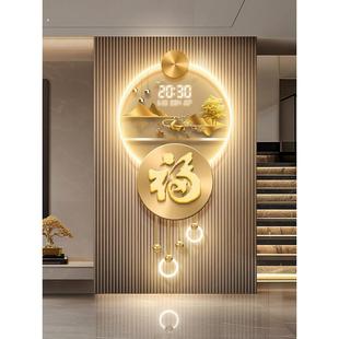 福字客厅电视格栅装饰挂钟表万年历2025年新款玄关电子屏时钟挂墙