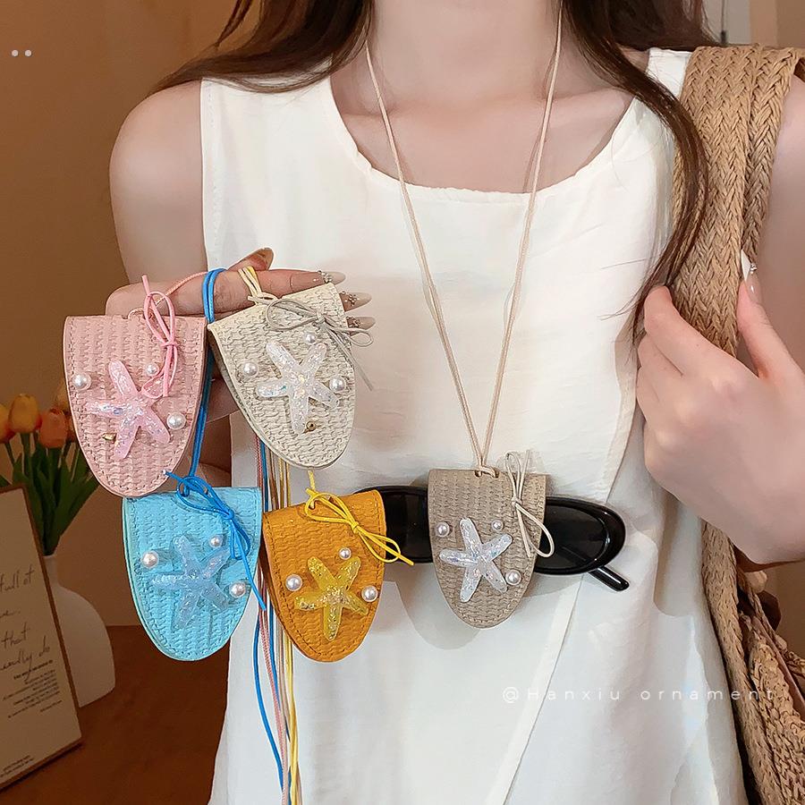 眼镜夹挂脖长款编织海星珍珠墨镜项炼女夏日出游百搭锁骨炼配饰