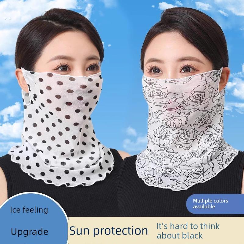夏季薄款纱巾女防晒面纱面罩护颈围脖百搭脖套口罩挂耳小丝巾头巾