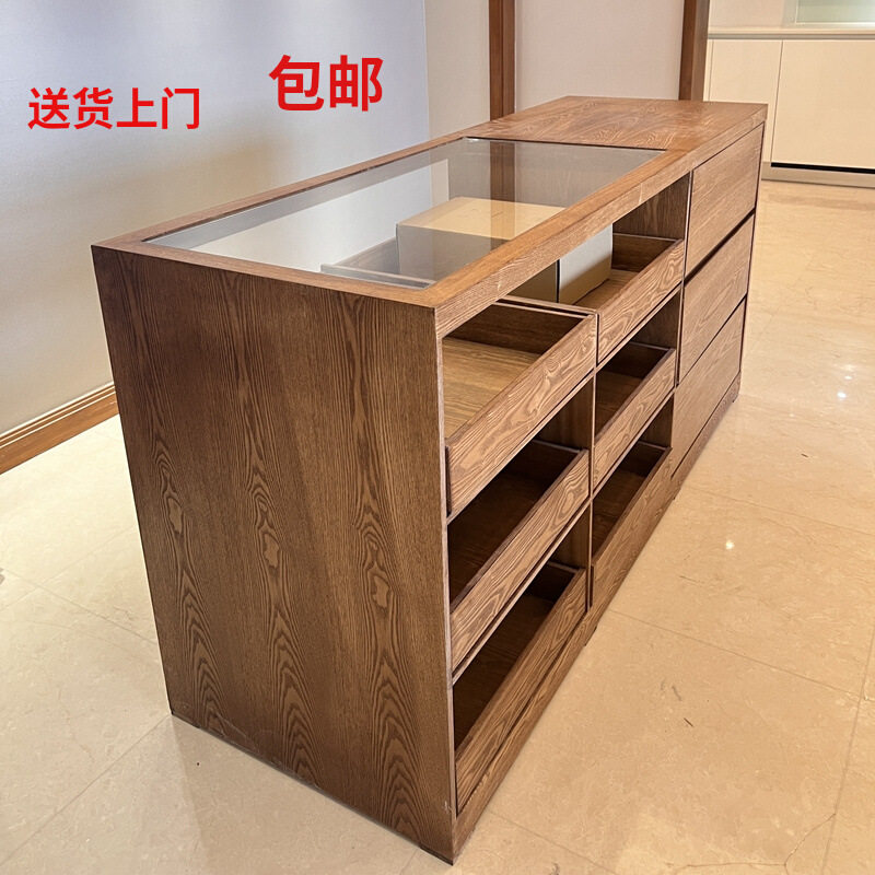 玻璃收银台收纳柜小型店铺展示柜网红摆件台储物边柜服装店中岛台
