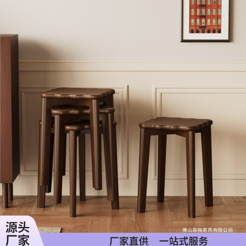 实木凳子家用可叠放小板凳结实耐用餐桌高凳现代简约圆凳木头方凳