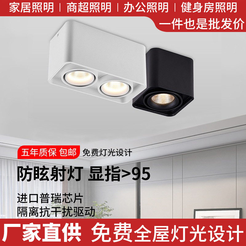 明装射灯led吸顶家用COB防眩led方形双头射灯豆胆灯客厅天花板灯