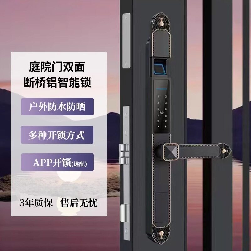 双面指纹密码户外铝门智能锁图片