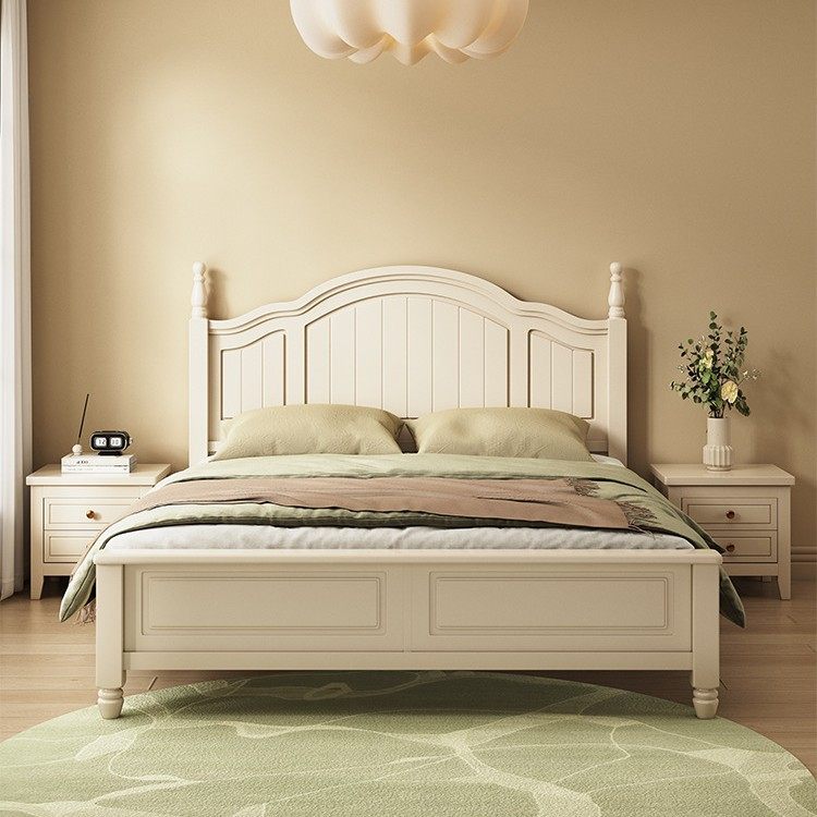 奶油风全实木白色儿童床1.5米男女孩1.2公主床美式1.35m现代简约