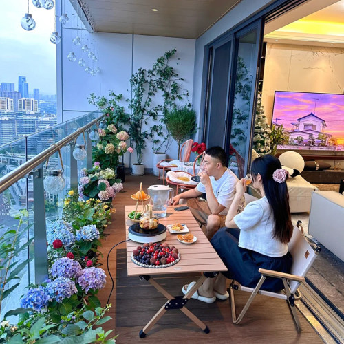 A6T阳台休闲区布置户外庭院桌椅阳台网红一桌二椅外摆露台茶桌椅