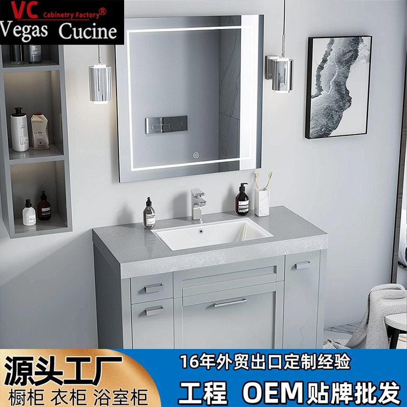 佛山浴柜厂家灰色出口工程外贸标准柜现代简约高档烤漆浴室柜